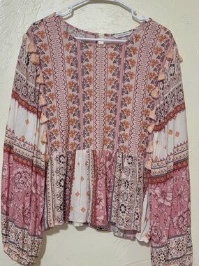 American Eagle Embroidered Floral Bohemian Peplum Top